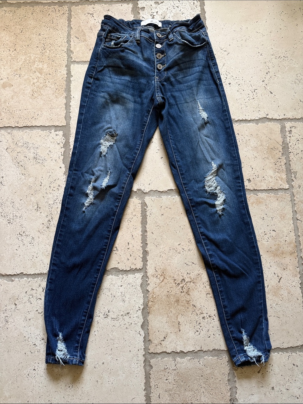 KanCan Dark Blue Distressed High-Rise Skinny Jeans